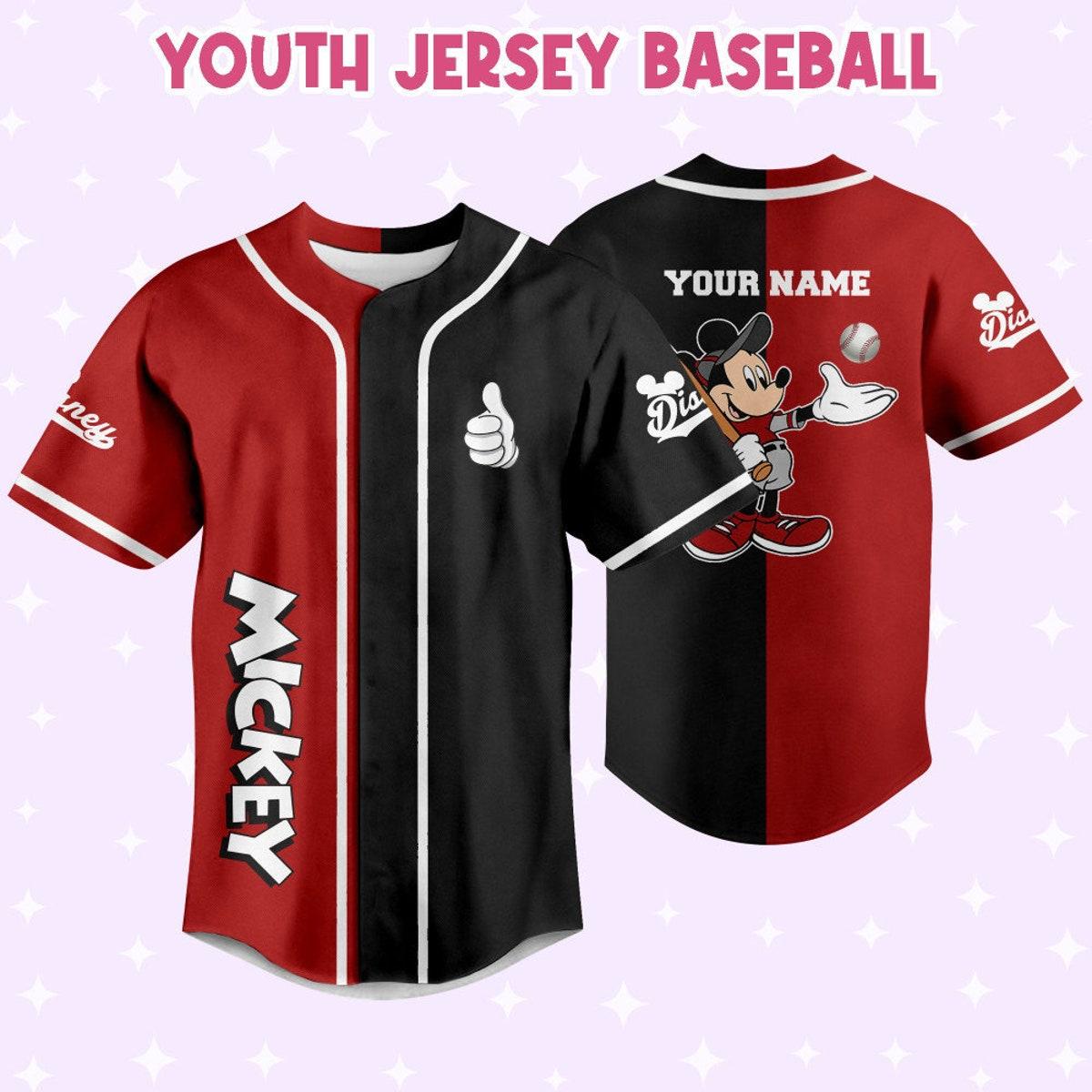 Personalize Mickey Baseball Red Black Custom Kids Youth Adult Baseball Jersey 5