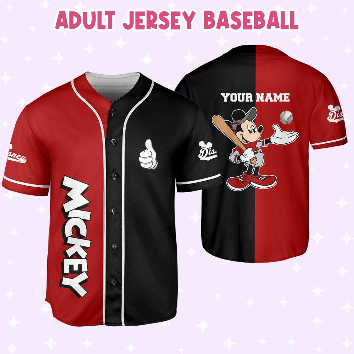 Personalize Mickey Baseball Red Black Custom Kids Youth Adult Baseball Jersey 6