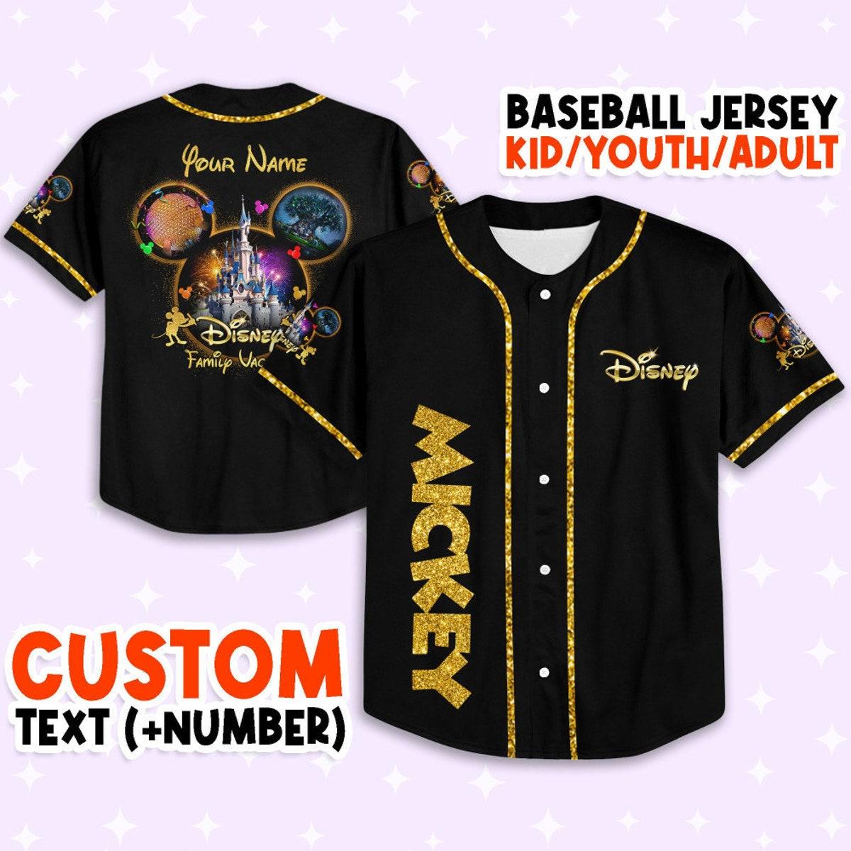 Personalize Mickey Gold Texture Custom Disney Baseball Jersey 1