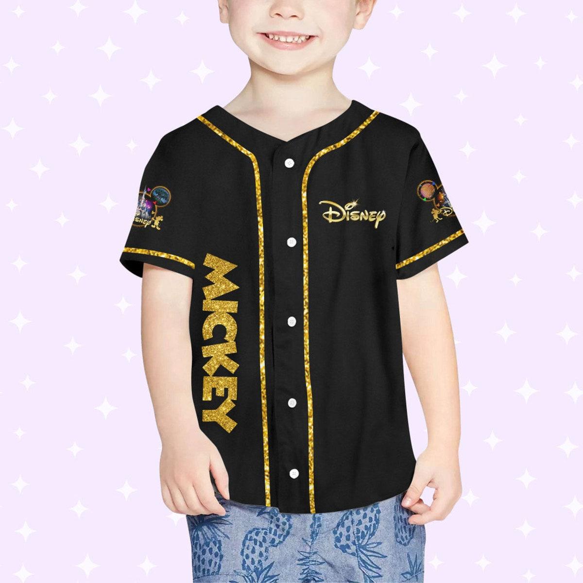 Personalize Mickey Gold Texture Custom Disney Baseball Jersey 4