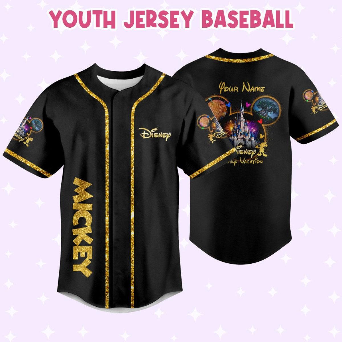 Personalize Mickey Gold Texture Custom Disney Baseball Jersey 5