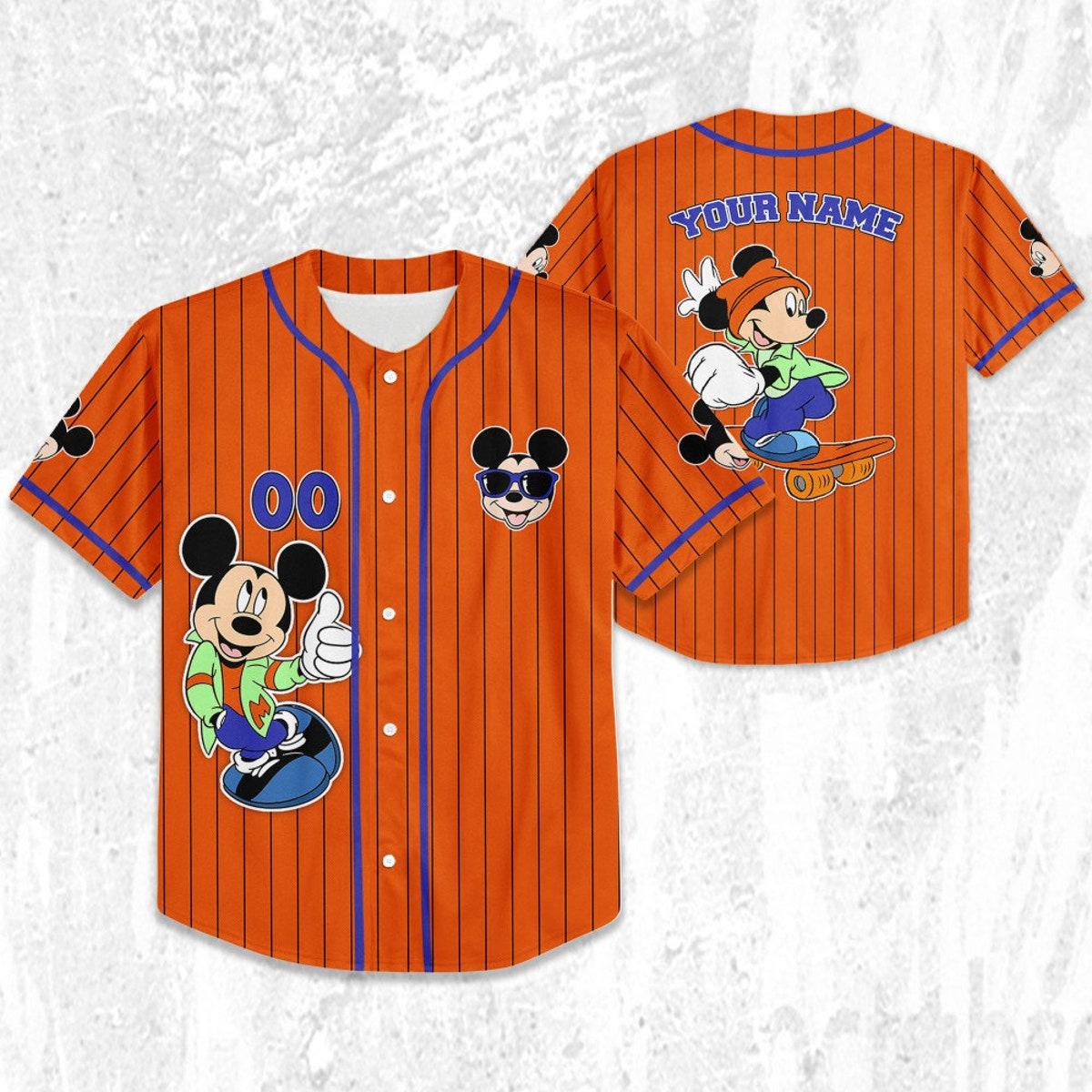 Personalize Mickey Mouse Happy Young Orange Blue Dark Baseball Jersey 2