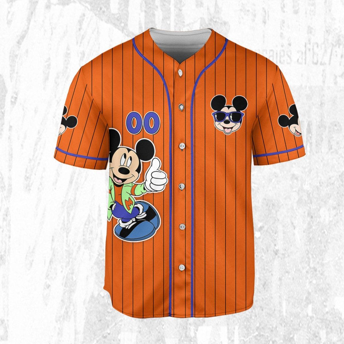 Personalize Mickey Mouse Happy Young Orange Blue Dark Baseball Jersey 3