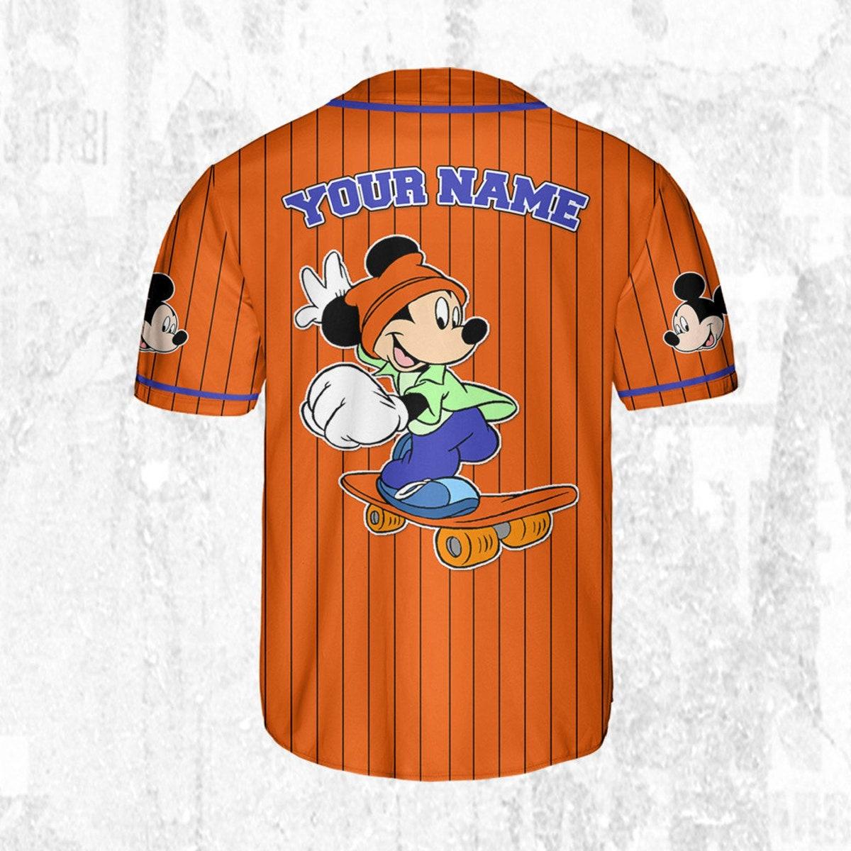 Personalize Mickey Mouse Happy Young Orange Blue Dark Baseball Jersey 4