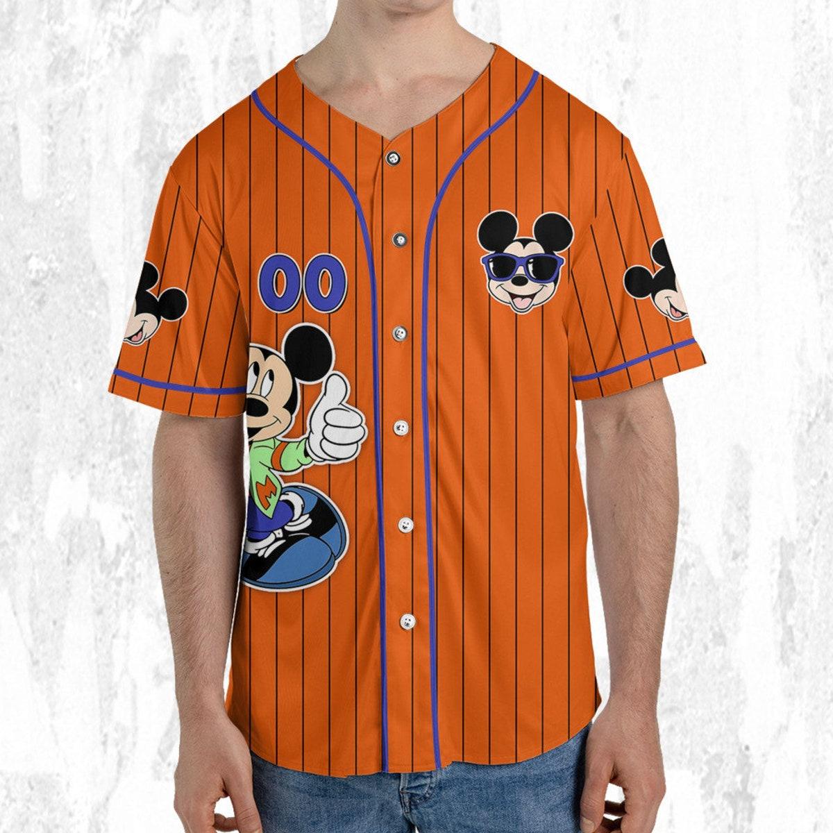 Personalize Mickey Mouse Happy Young Orange Blue Dark Baseball Jersey 5