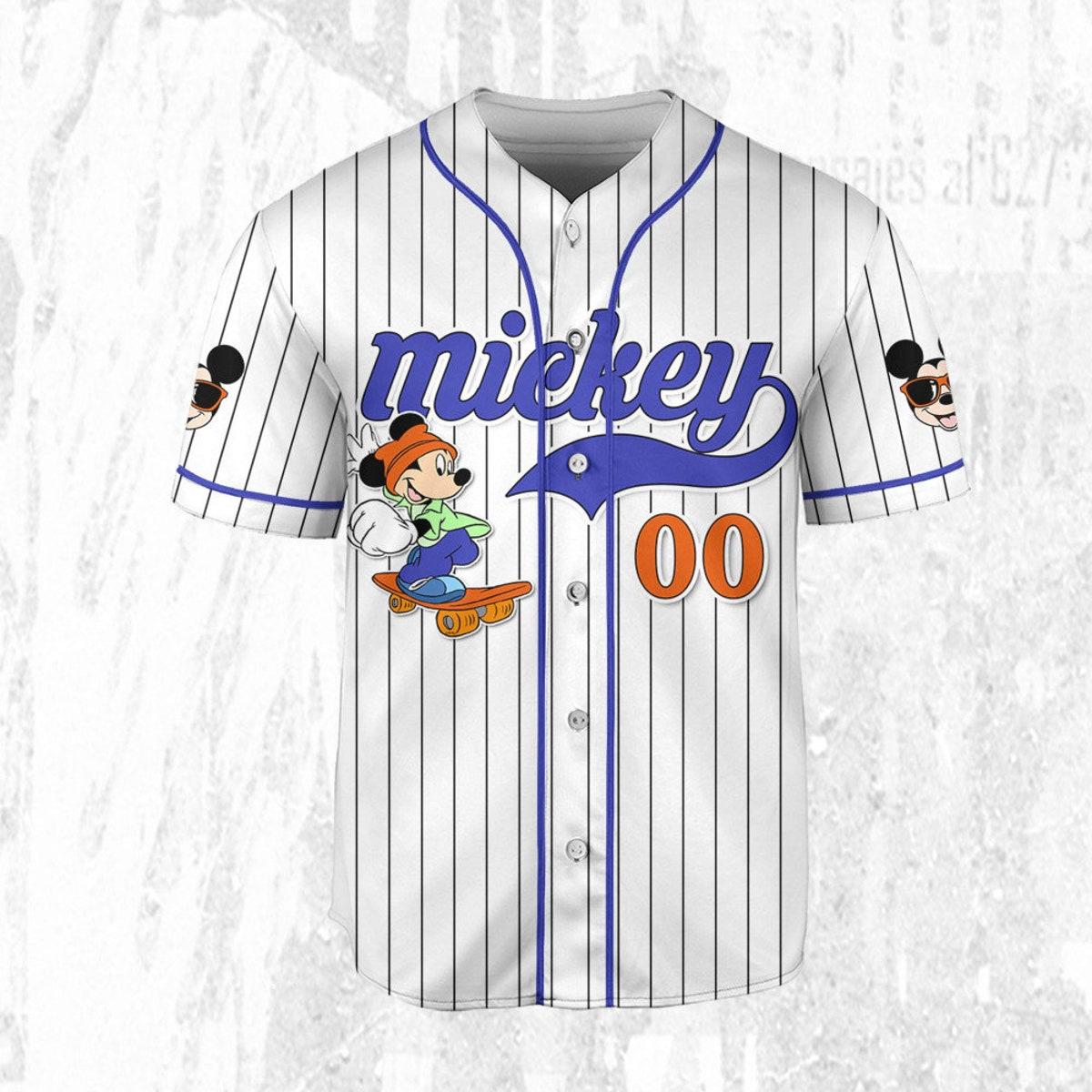 Personalize Mickey Mouse Happy Young White Blue Dark Baseball Jersey 3