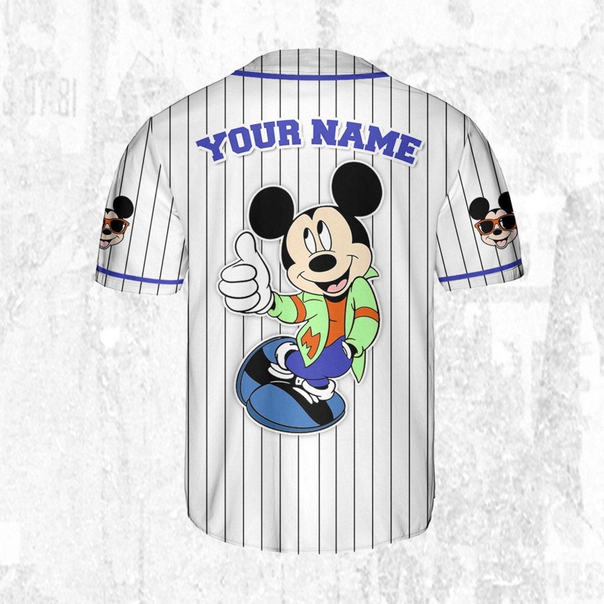 Personalize Mickey Mouse Happy Young White Blue Dark Baseball Jersey 4