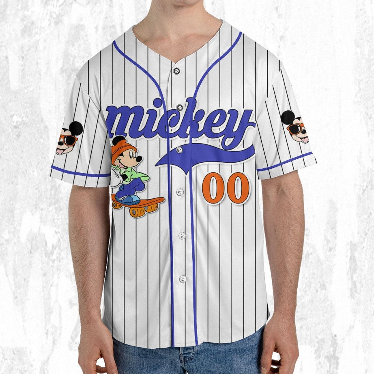 Personalize Mickey Mouse Happy Young White Blue Dark Baseball Jersey 5