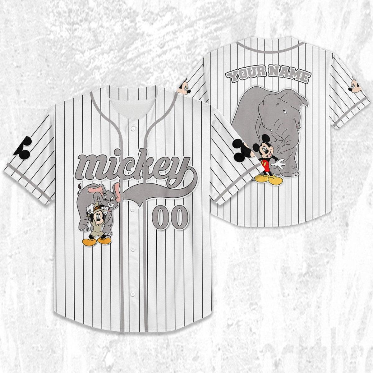 Personalize Mickey Mouse Play With Elephant White Gray Baseball Jersey 2