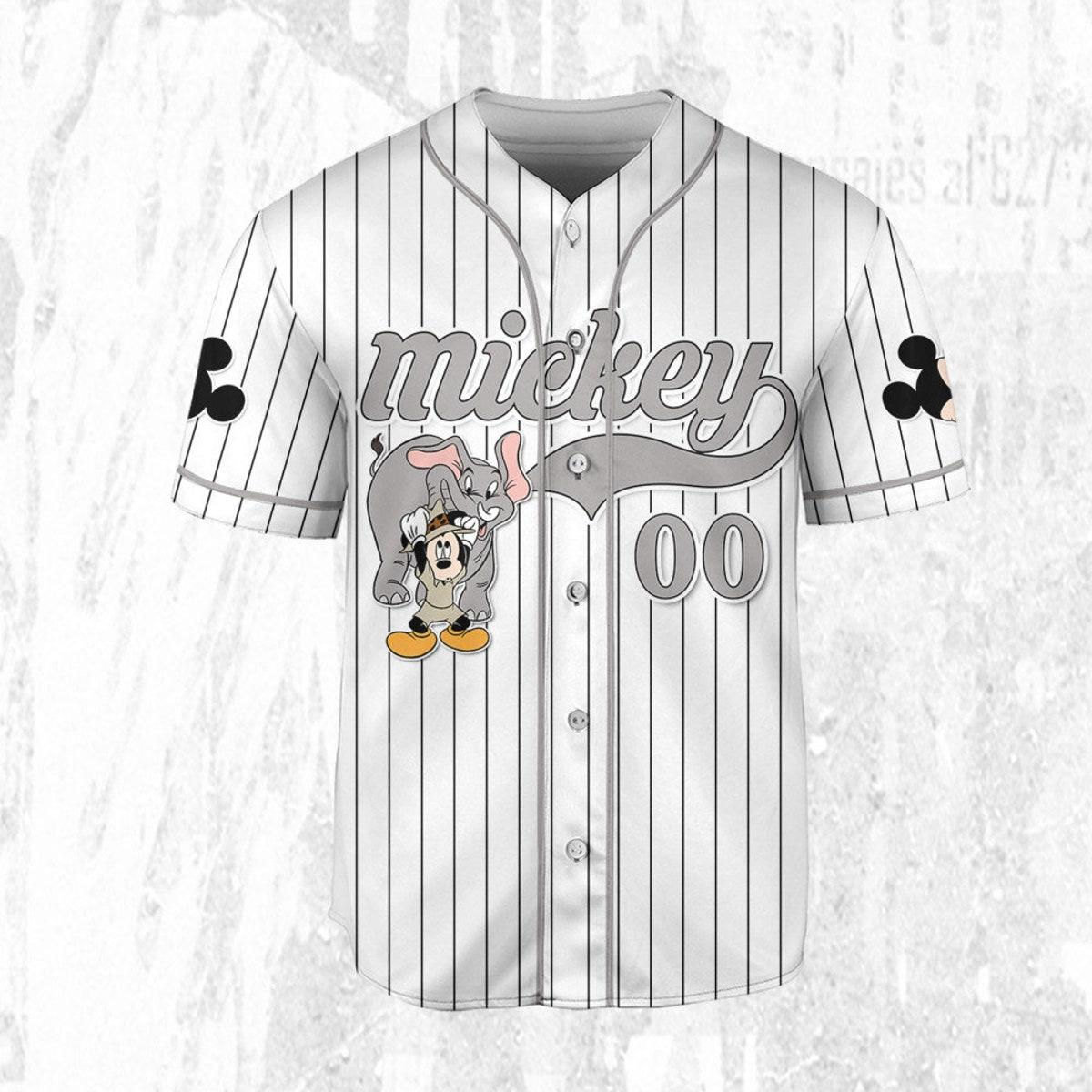 Personalize Mickey Mouse Play With Elephant White Gray Baseball Jersey 3