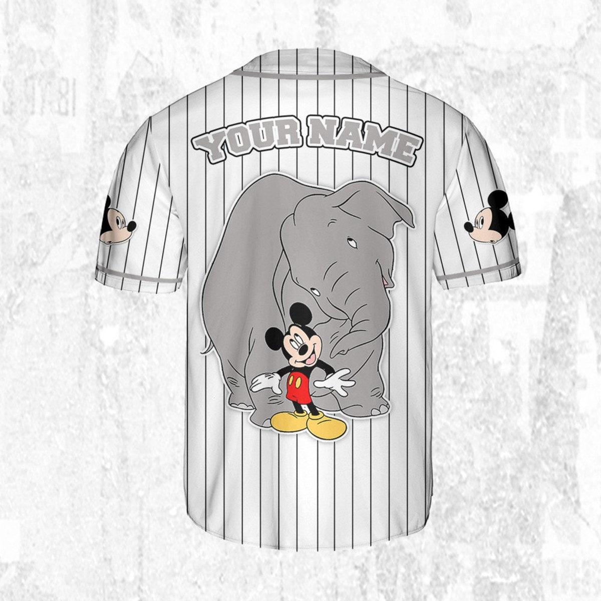 Personalize Mickey Mouse Play With Elephant White Gray Baseball Jersey 4