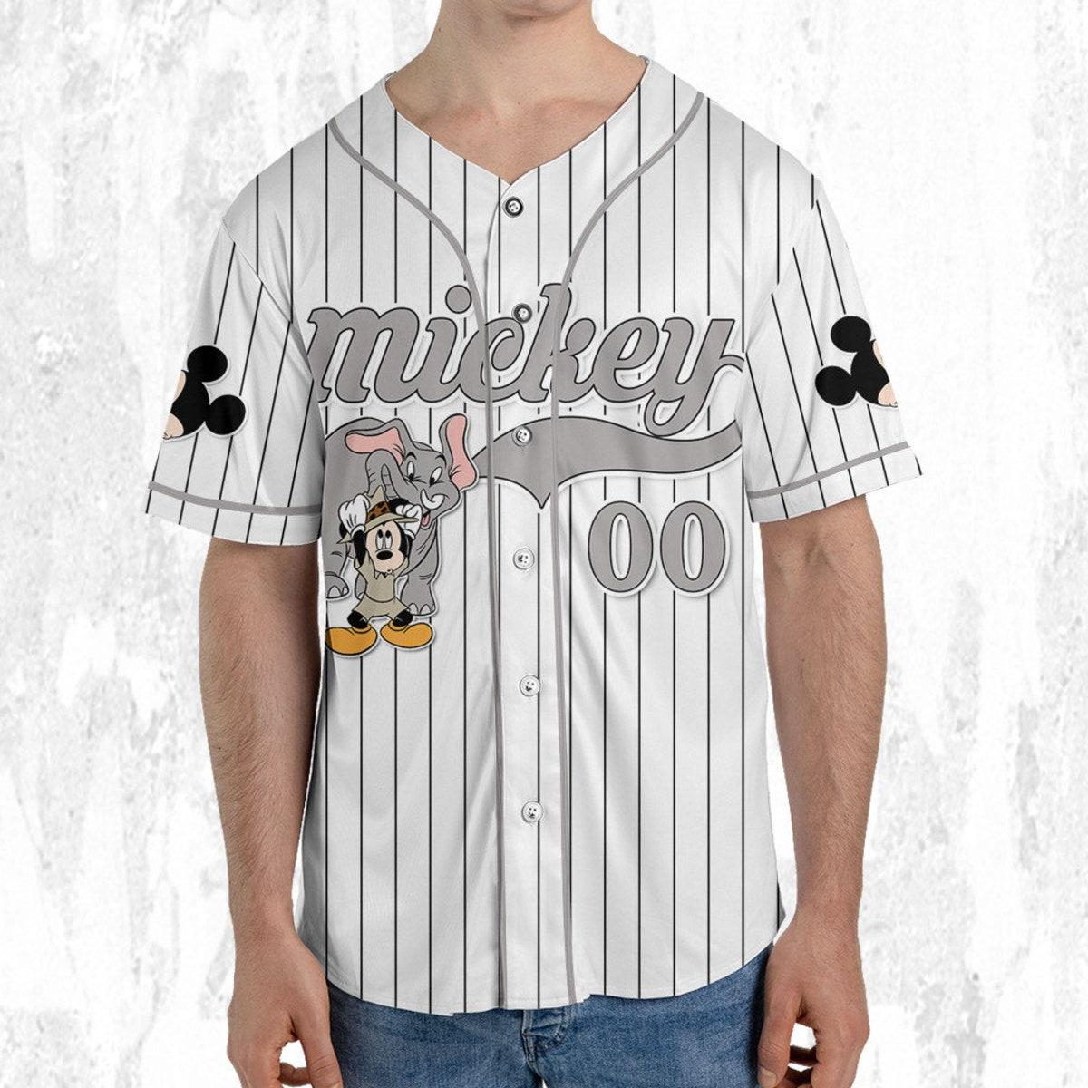 Personalize Mickey Mouse Play With Elephant White Gray Baseball Jersey 5