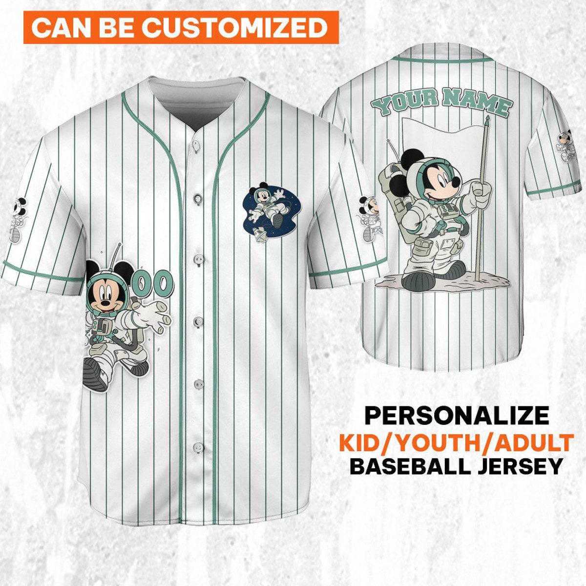 Personalize Mickey Mouse Space Space Travel White Blue Baseball Jersey 1