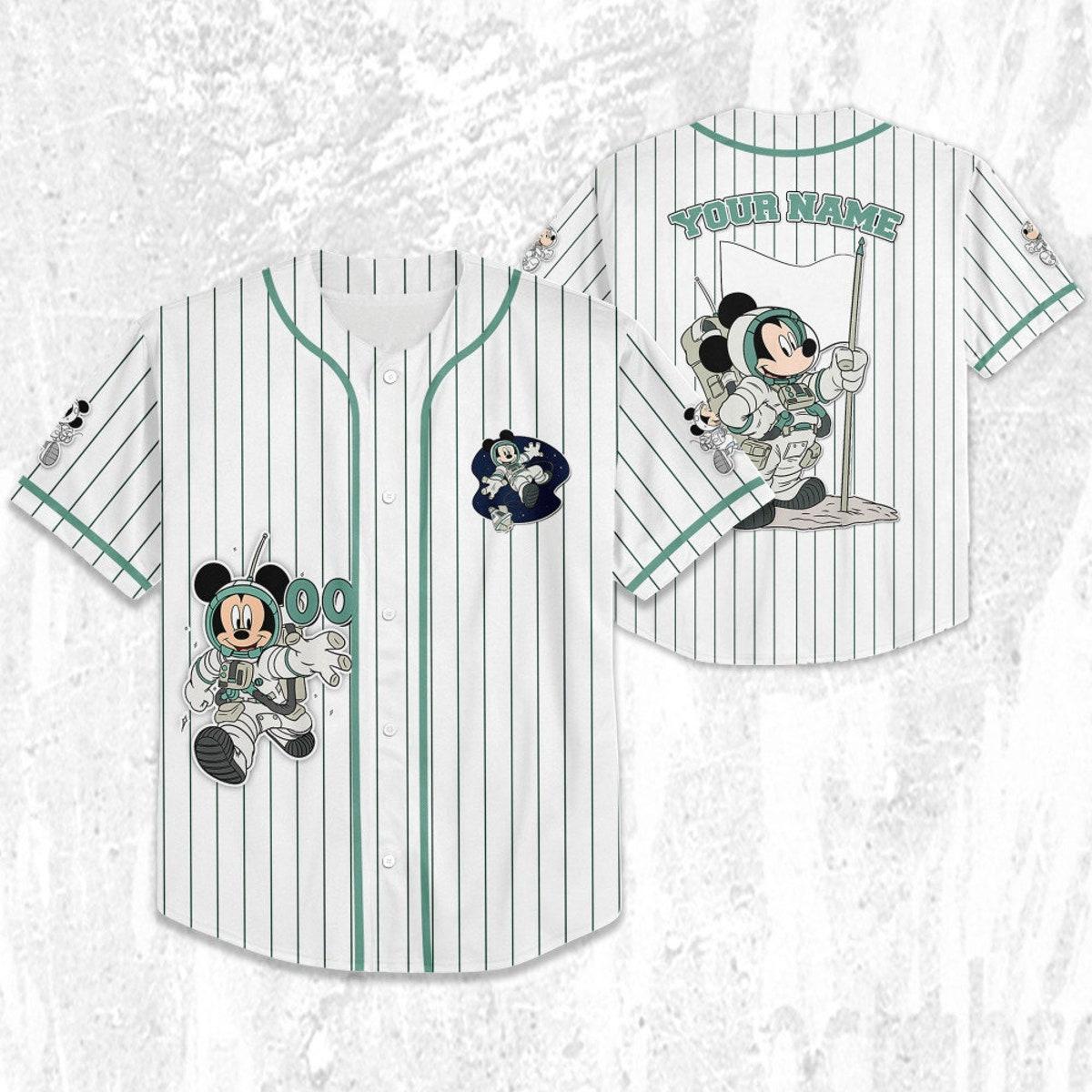 Personalize Mickey Mouse Space Space Travel White Blue Baseball Jersey 2