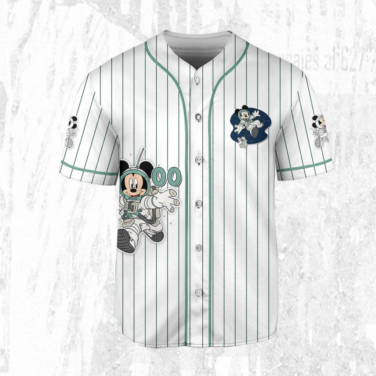 Personalize Mickey Mouse Space Space Travel White Blue Baseball Jersey 3