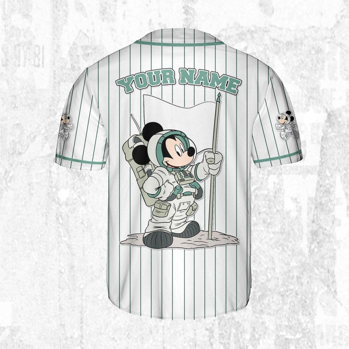 Personalize Mickey Mouse Space Space Travel White Blue Baseball Jersey 4