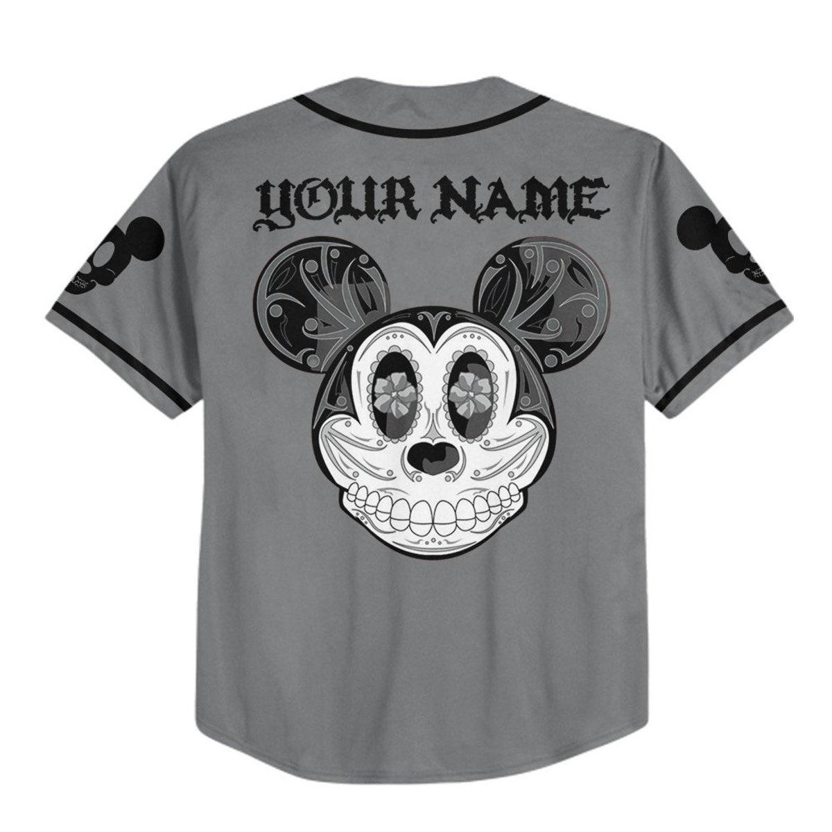 Personalize Mickey Mouse Sugar Skull Custom Disney Baseball Jersey 3