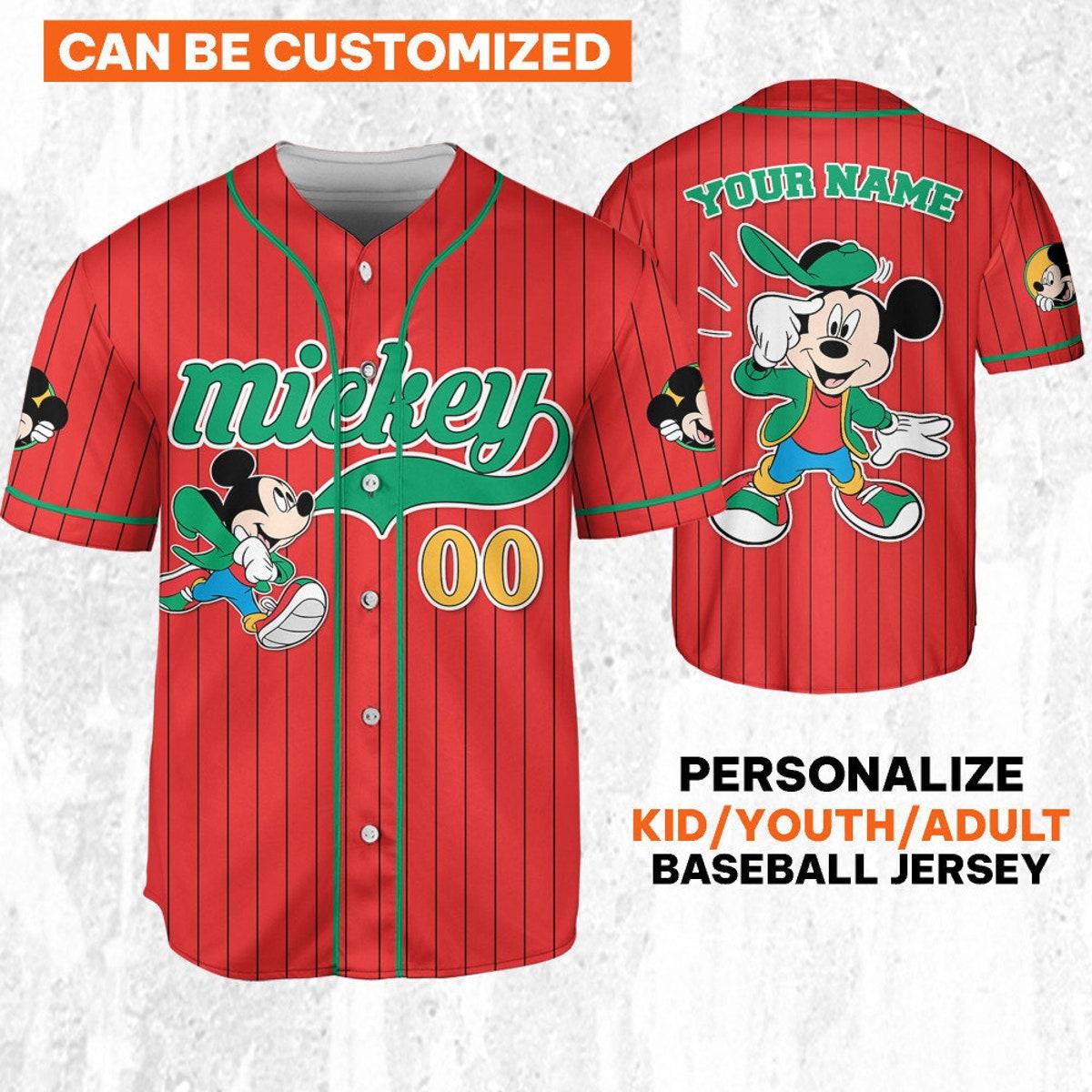 Personalize Mickey Mouse Young White Red Dark Green Baseball Jersey 1