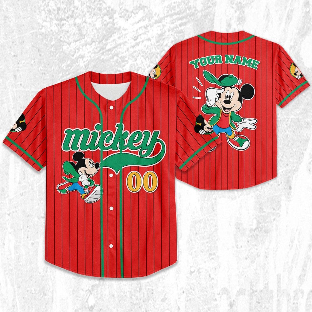 Personalize Mickey Mouse Young White Red Dark Green Baseball Jersey 2