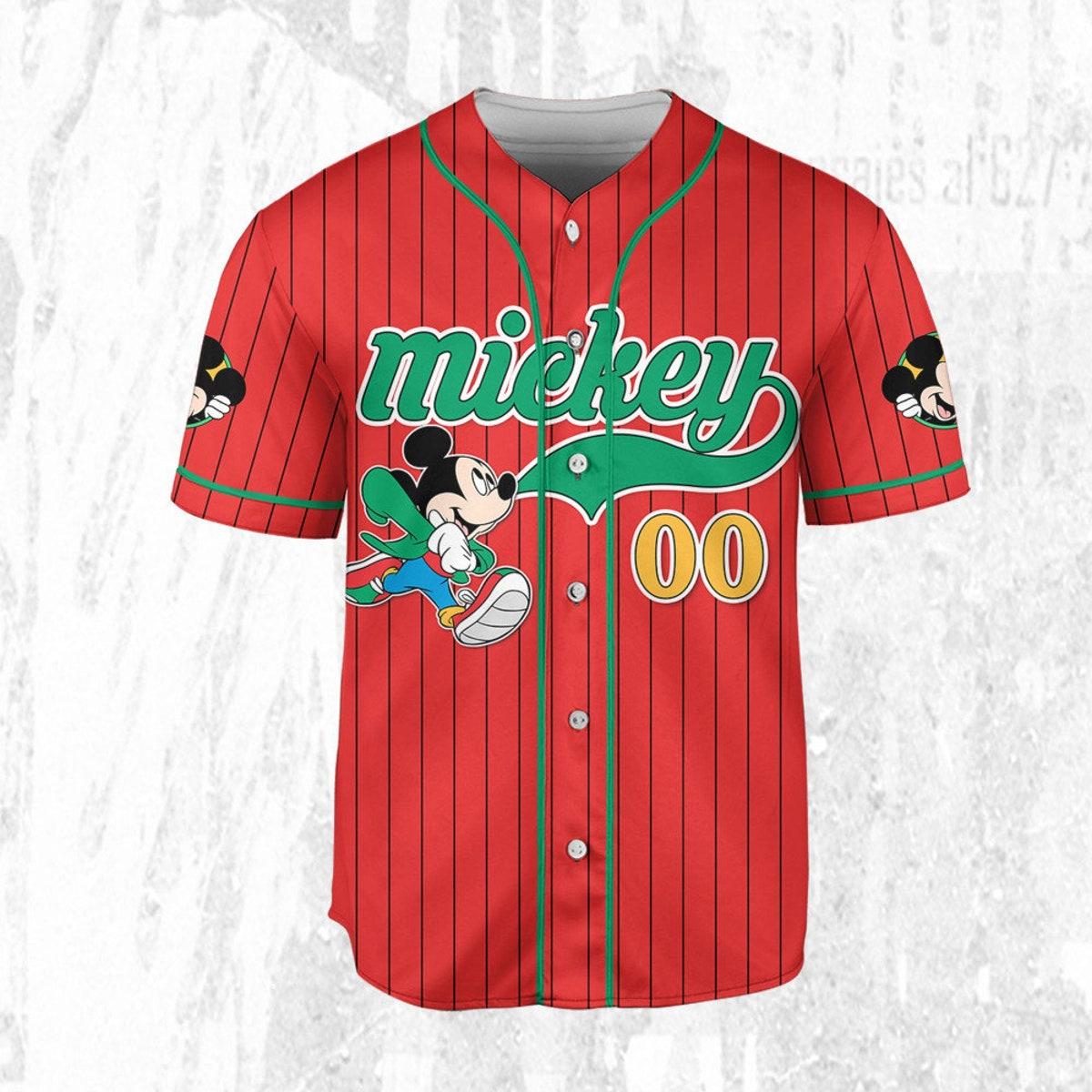 Personalize Mickey Mouse Young White Red Dark Green Baseball Jersey 3