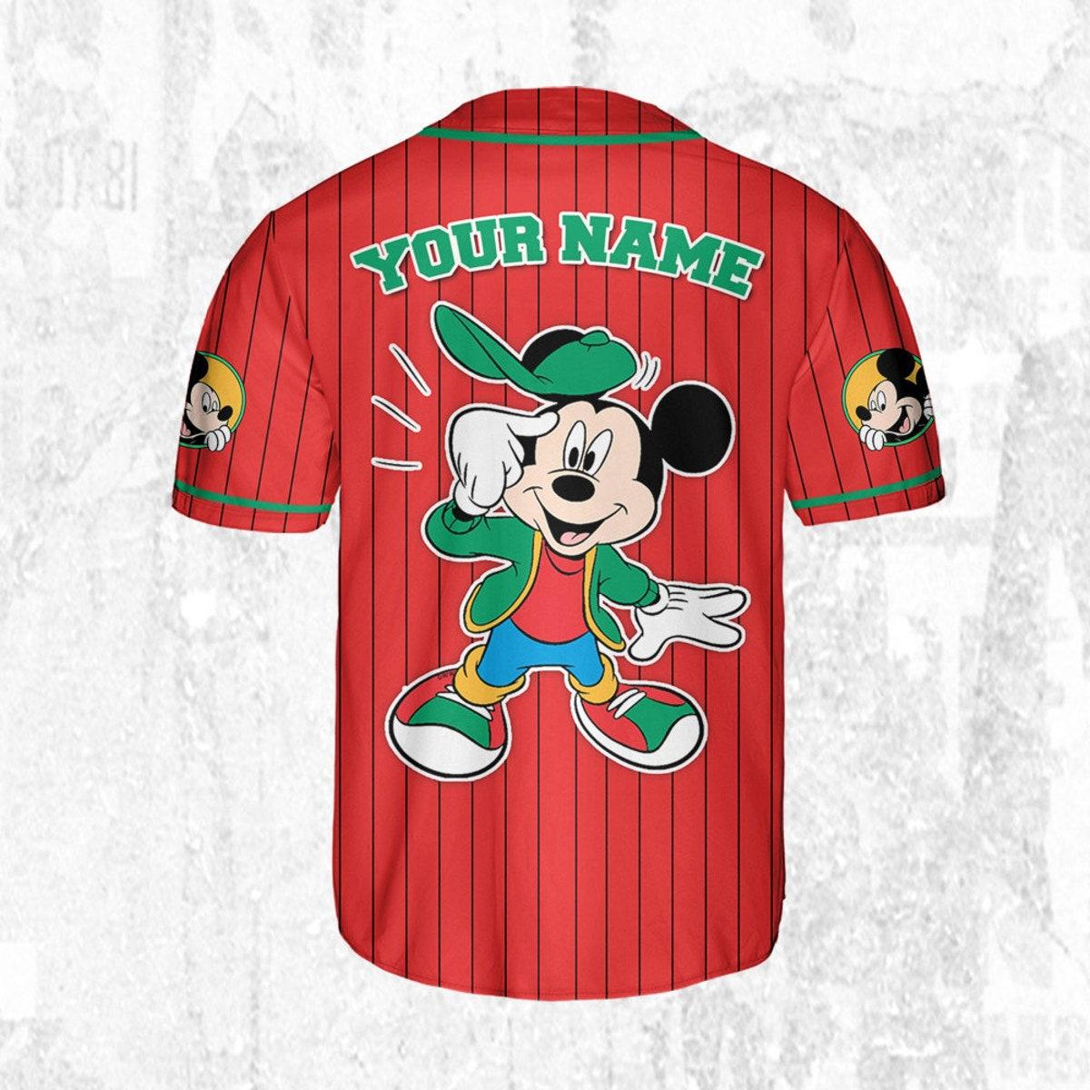 Personalize Mickey Mouse Young White Red Dark Green Baseball Jersey 4