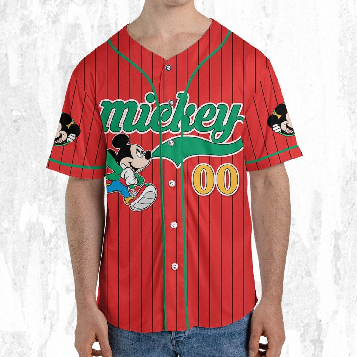 Personalize Mickey Mouse Young White Red Dark Green Baseball Jersey 5