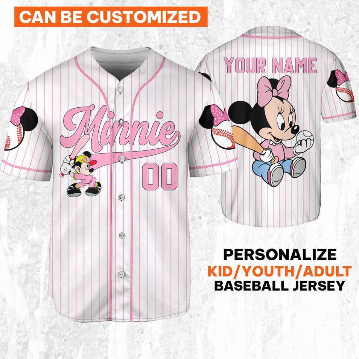 Personalize Minnie Play Baseball Pink Sports Disney Baseball Jersey 1