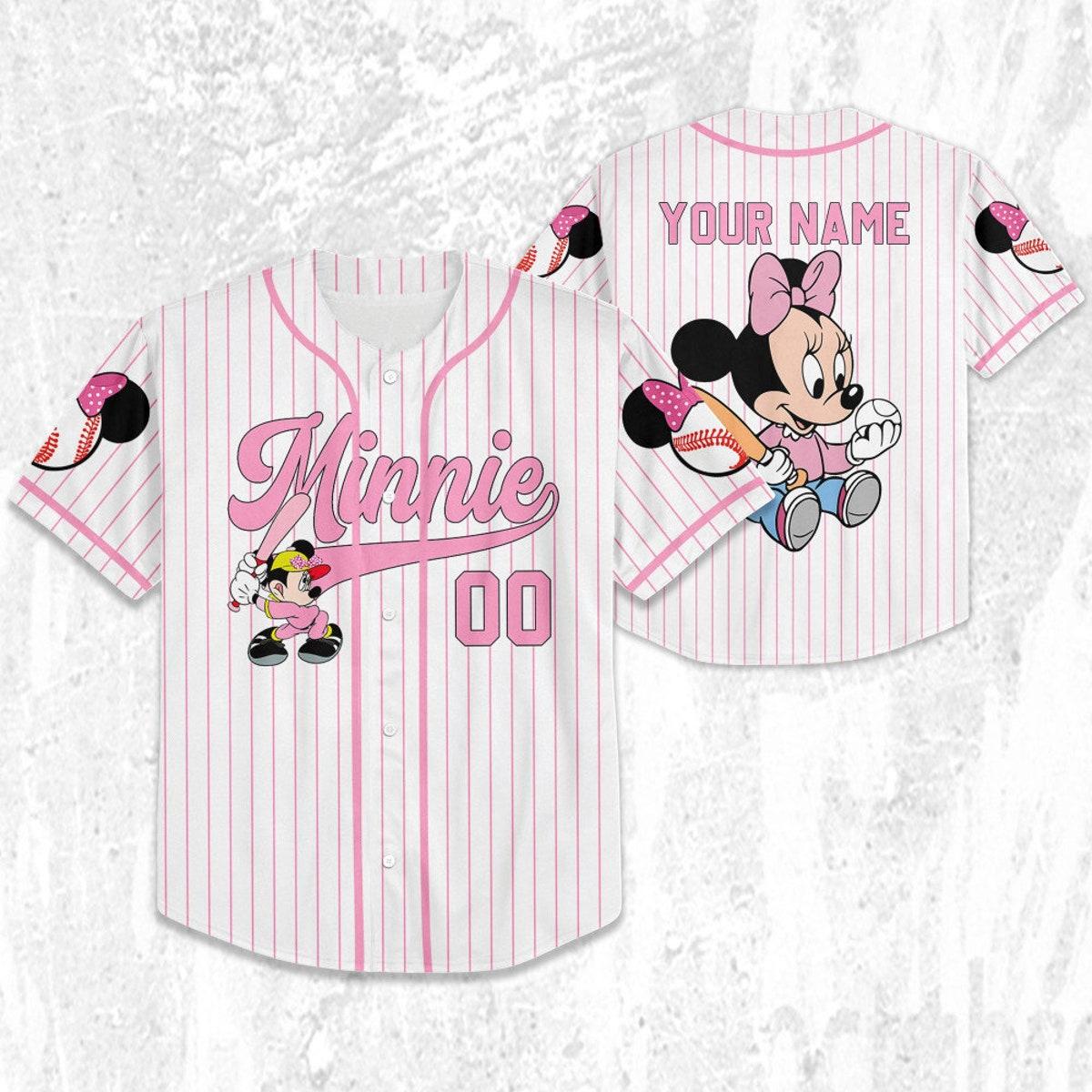 Personalize Minnie Play Baseball Pink Sports Disney Baseball Jersey 2