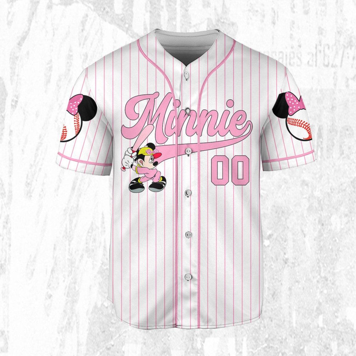 Personalize Minnie Play Baseball Pink Sports Disney Baseball Jersey 3