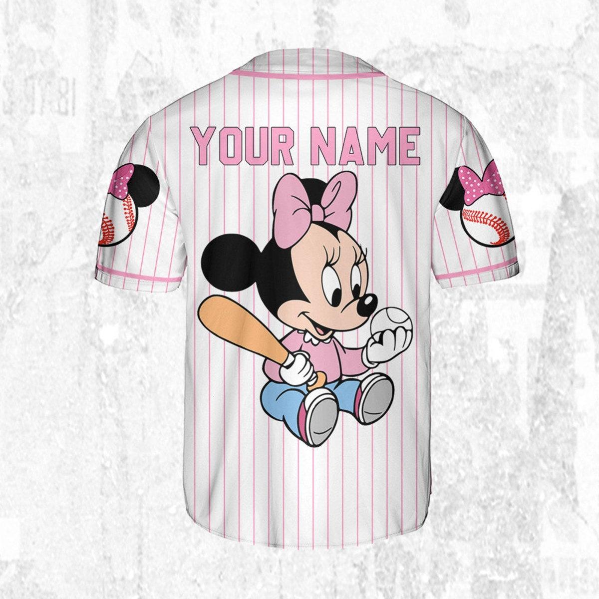 Personalize Minnie Play Baseball Pink Sports Disney Baseball Jersey 4