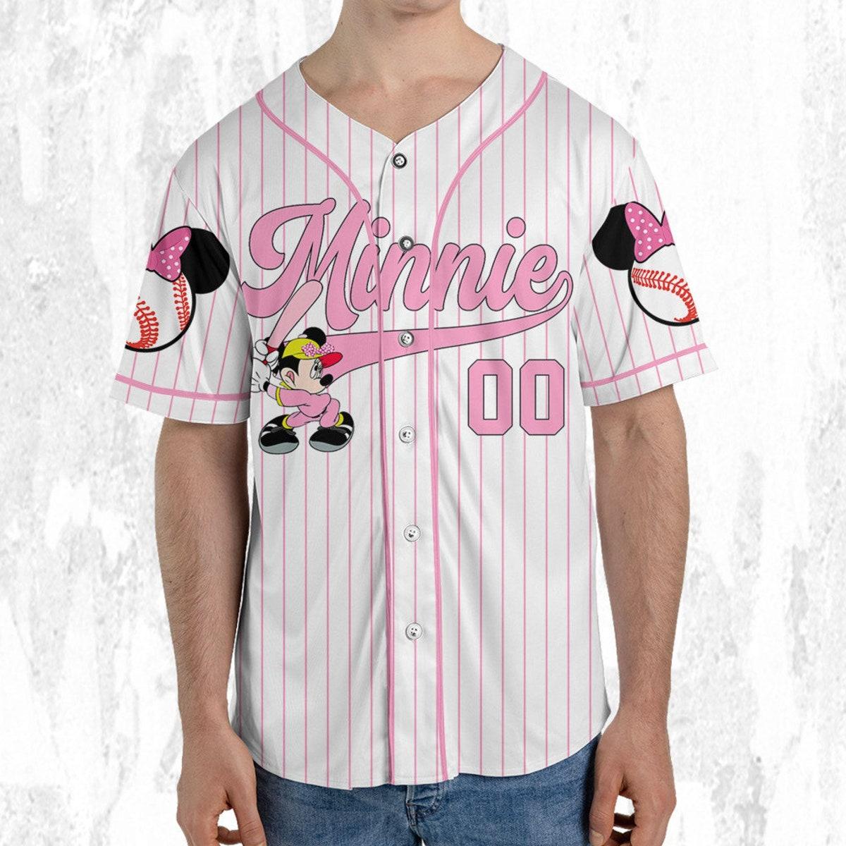 Personalize Minnie Play Baseball Pink Sports Disney Baseball Jersey 5