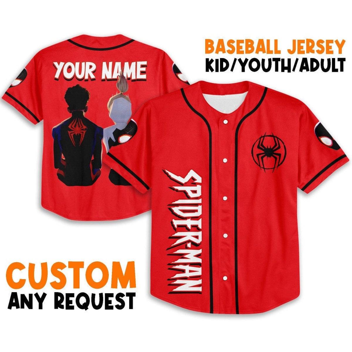 Personalize Spider Man Across The Spider Verse Couple Red Baseball Jersey 1