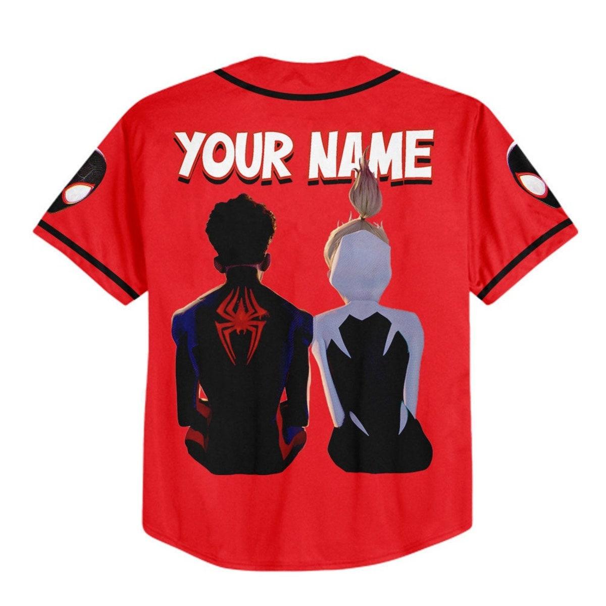 Personalize Spider Man Across The Spider Verse Couple Red Baseball Jersey 3