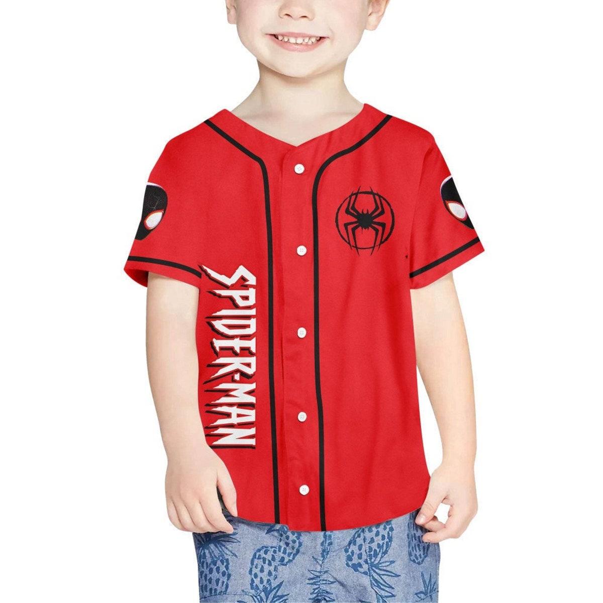 Personalize Spider Man Across The Spider Verse Couple Red Baseball Jersey 4