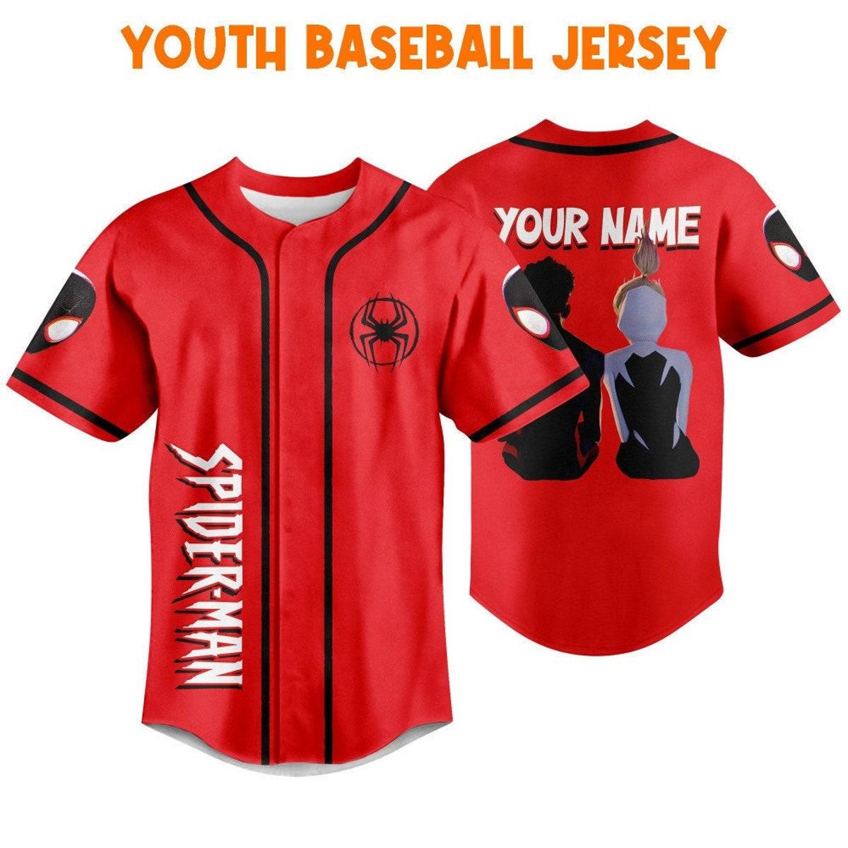 Personalize Spider Man Across The Spider Verse Couple Red Baseball Jersey 5