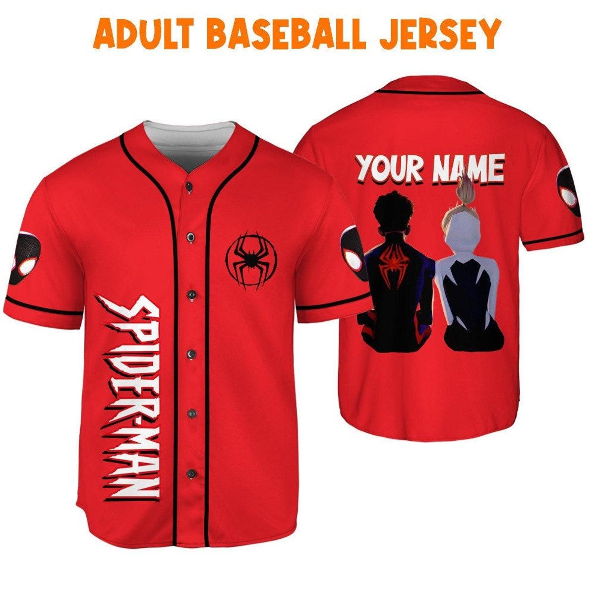 Personalize Spider Man Across The Spider Verse Couple Red Baseball Jersey 6