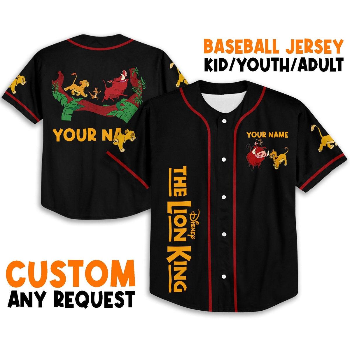 Personalize The Lion King Baby Simba Timon Pumbaa Black Baseball Jersey 1