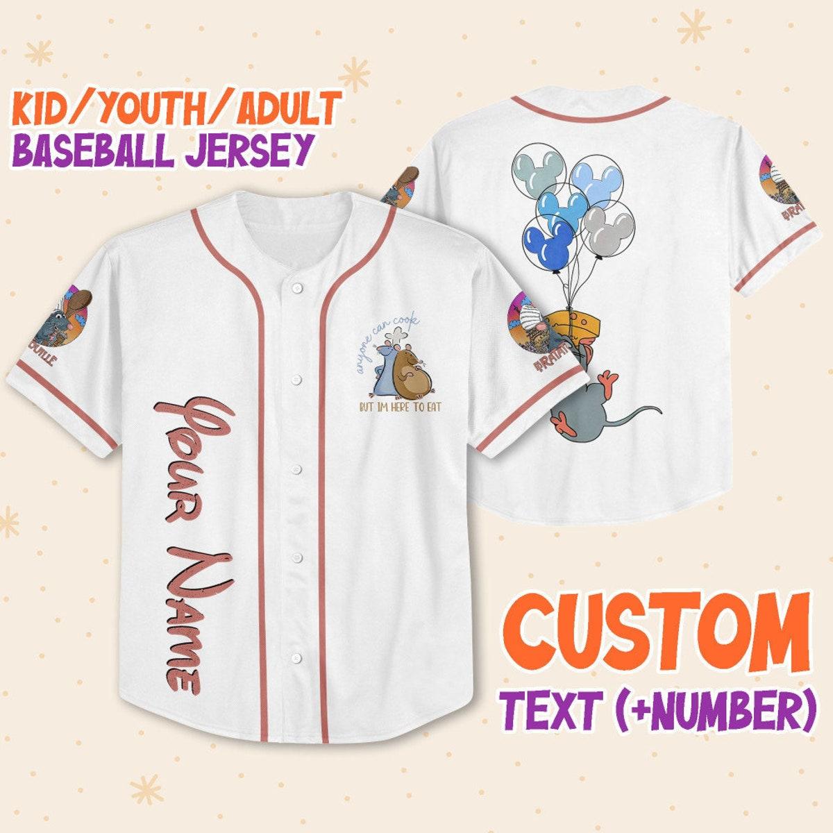 Personalized Ratatouille Remy Remy Little Chef Balloon Mickey Ears Baseball Jersey 1