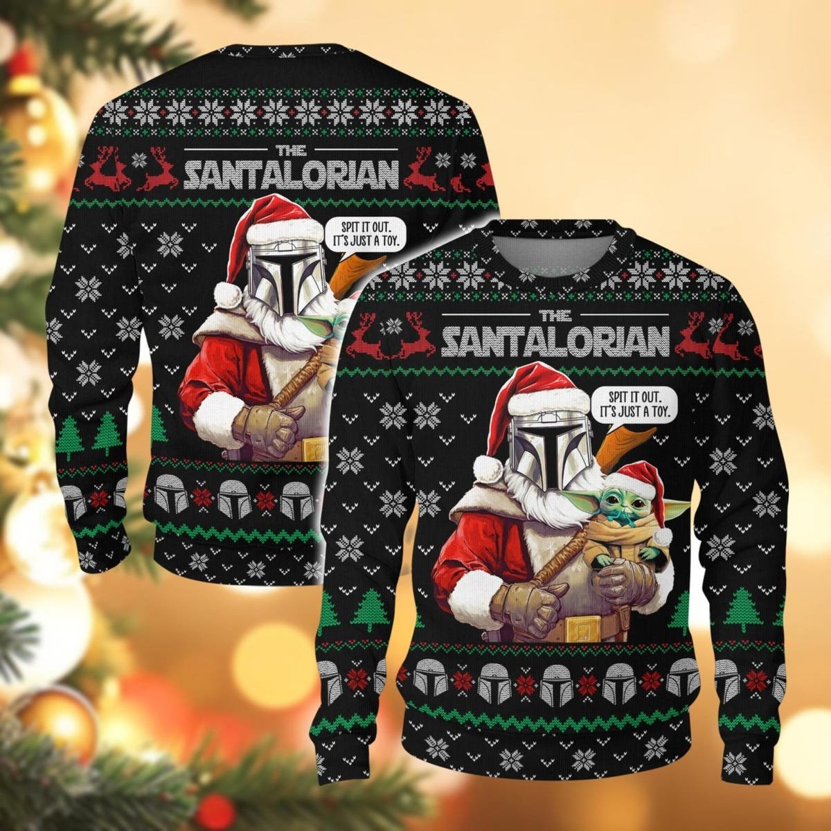 Baby Yoda And Mandalorian Ugly Christmas Sweater The Santalorian Xmas Sweater 1