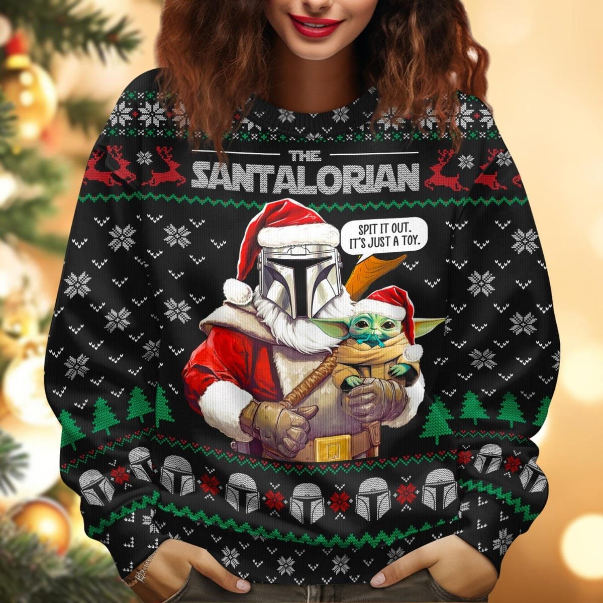 Baby Yoda And Mandalorian Ugly Christmas Sweater The Santalorian Xmas Sweater 2