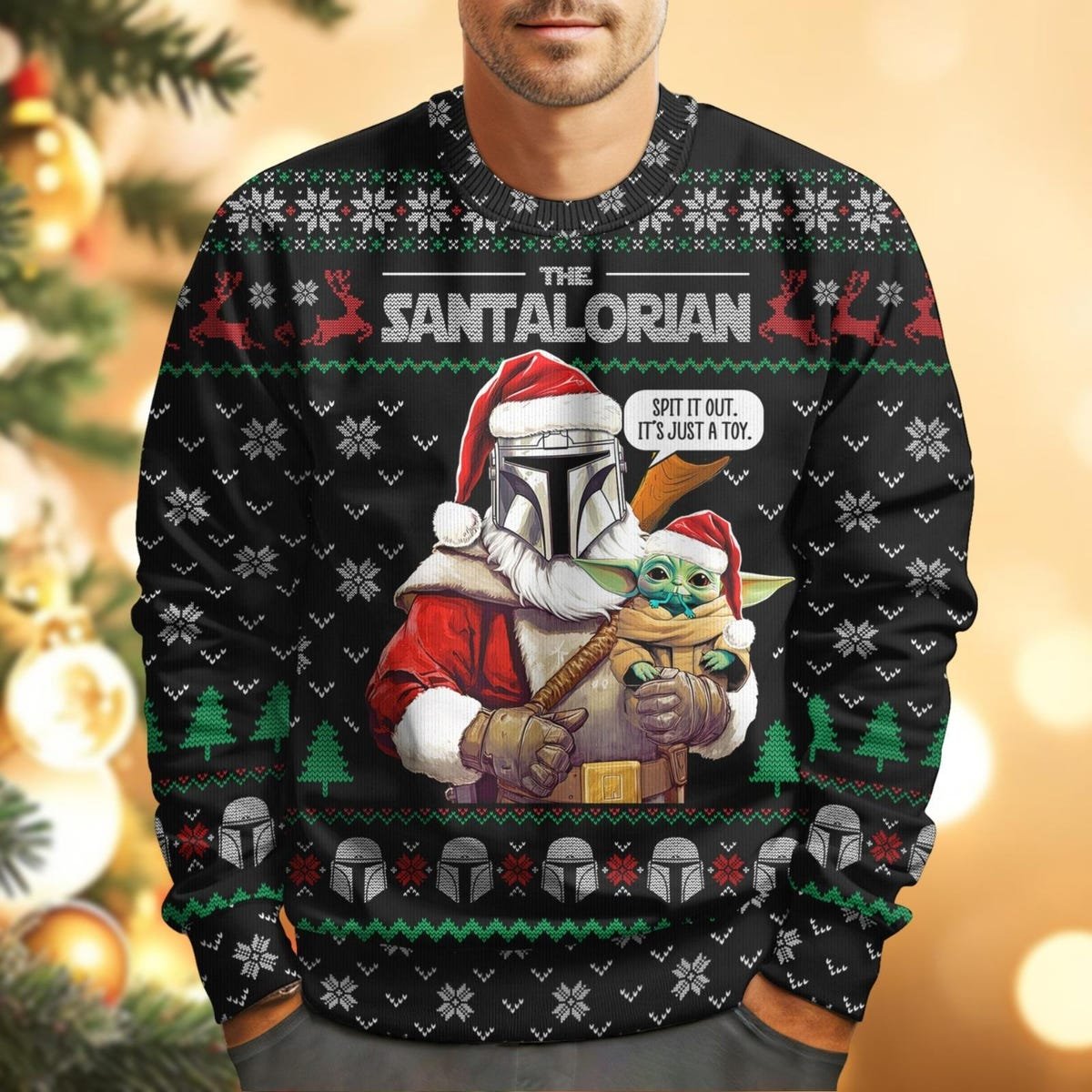 Baby Yoda And Mandalorian Ugly Christmas Sweater The Santalorian Xmas Sweater 3