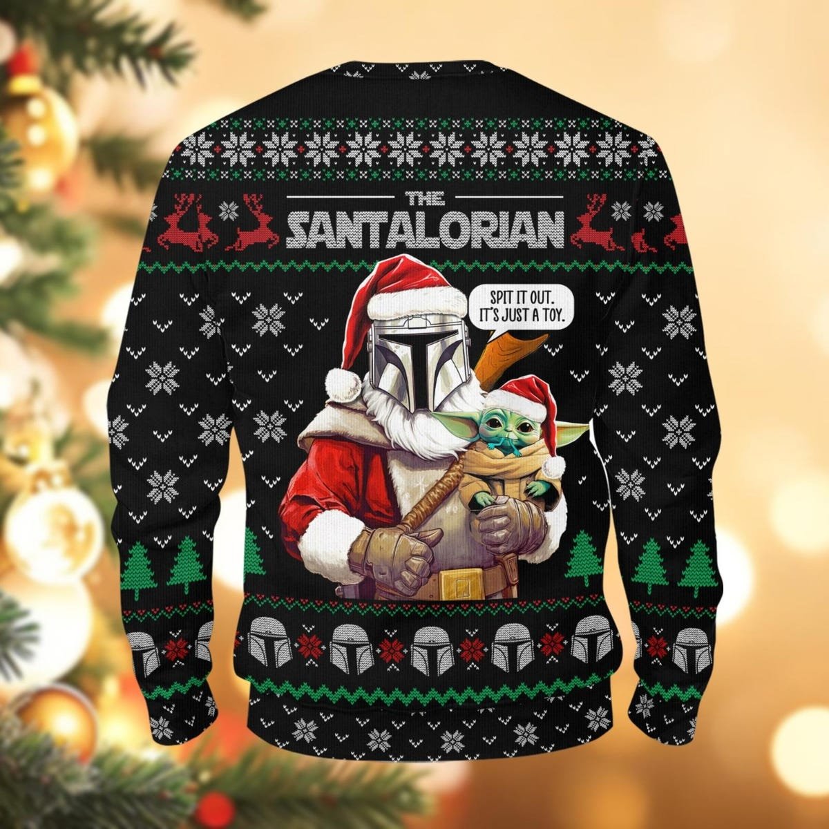 Baby Yoda And Mandalorian Ugly Christmas Sweater The Santalorian Xmas Sweater 5