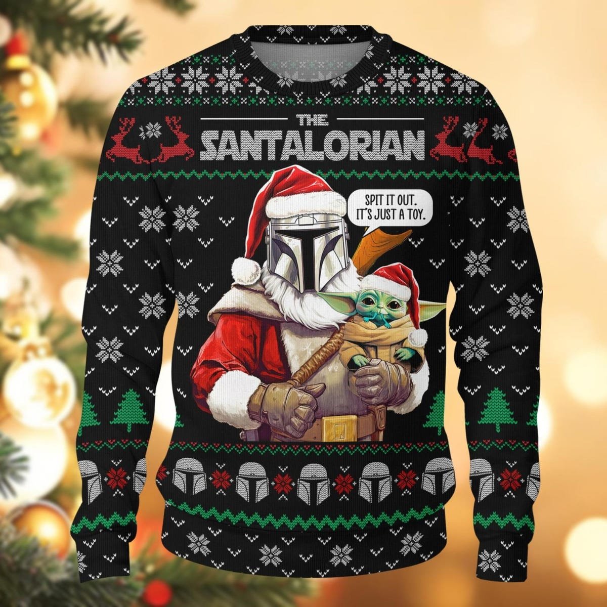 Baby Yoda And Mandalorian Ugly Christmas Sweater The Santalorian Xmas Sweater 6