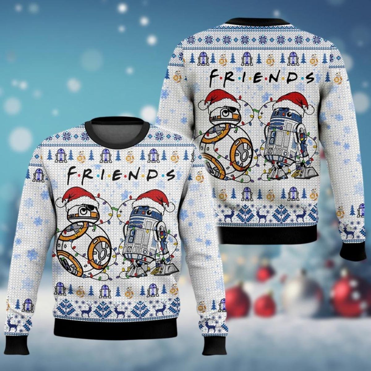 Bb8 And R2d2 Ugly Christmas Sweater Droids Star Wars Santa Robot Characters Holiday Sweater 1