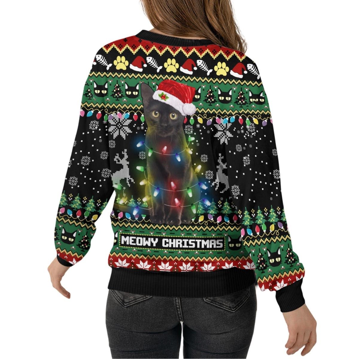 Black Cat Meowy Ugly Christmas Sweater Cat Light Santa Hat Xmas Sweater.jpg