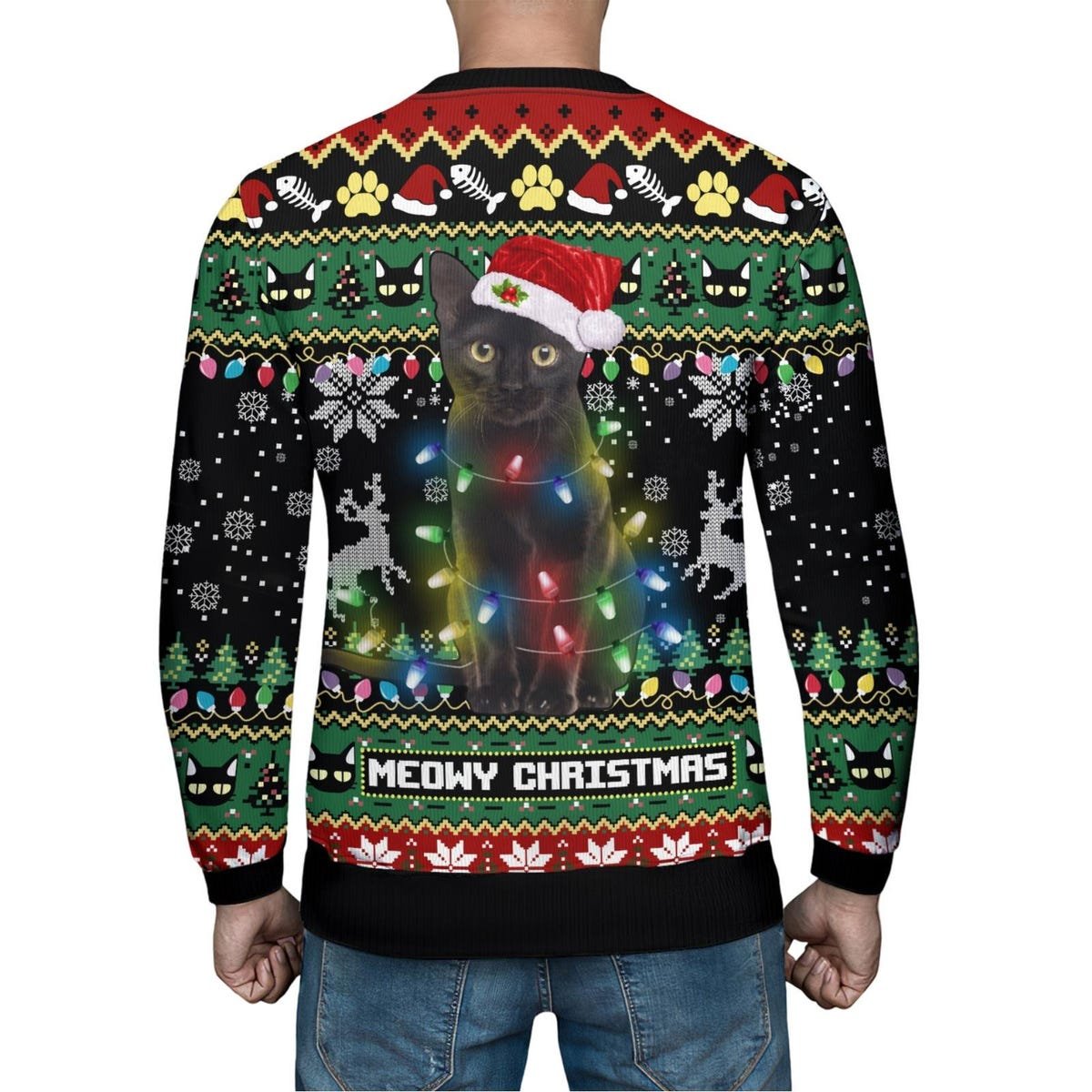 Black Cat Meowy Ugly Christmas Sweater Cat Light Santa Hat Xmas Sweater.jpg