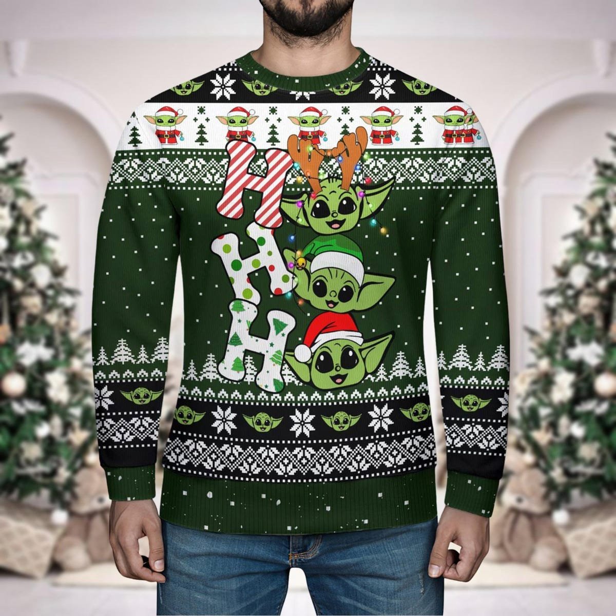 Custom Baby Yoda Ugly Christmas Sweater Disney Star Wars Ho Ho Ho Sweater.jpg