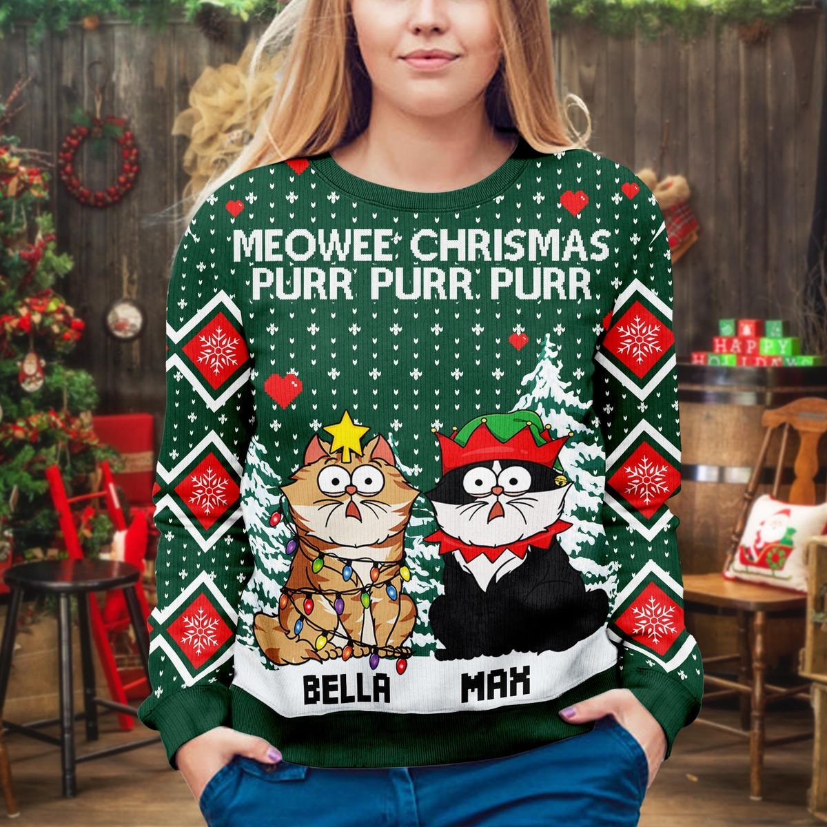 Custom Cat Meowy Catmas Ugly Christmas Sweater Christmas Jumpers For Cat Owner Cat Lover Sweater 1