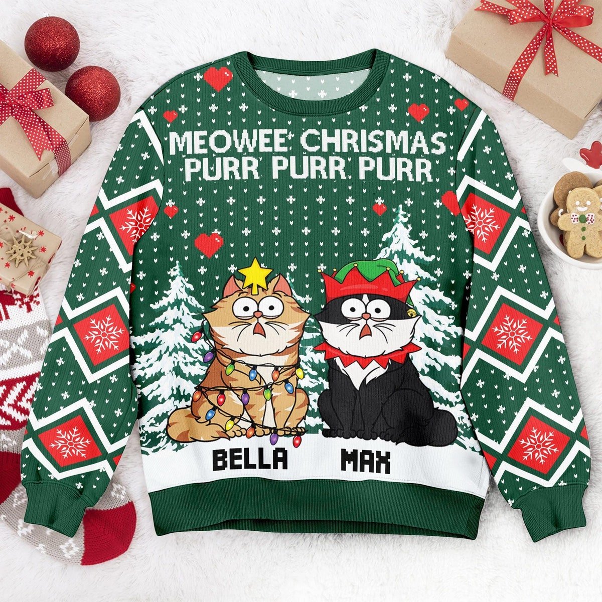 Custom Cat Meowy Catmas Ugly Christmas Sweater Christmas Jumpers For Cat Owner Cat Lover Sweater 2