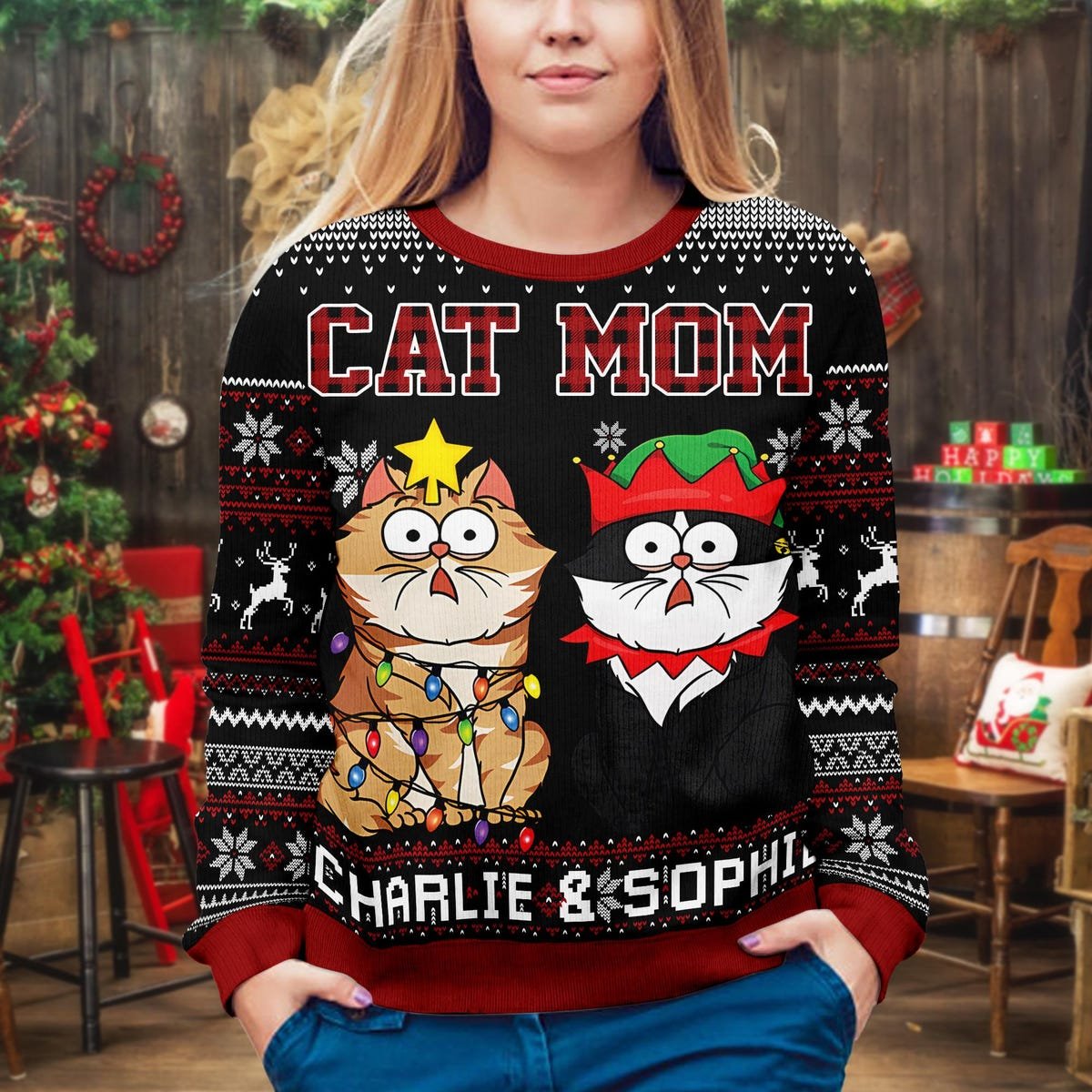 Custom Cat Meowy Catmas Ugly Christmas Sweater Custom Cat Dad Cat Mom Sweater 1